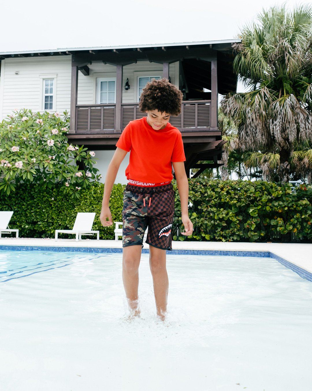 KIDS CHECKS & CAMO SWIM TRUNKS