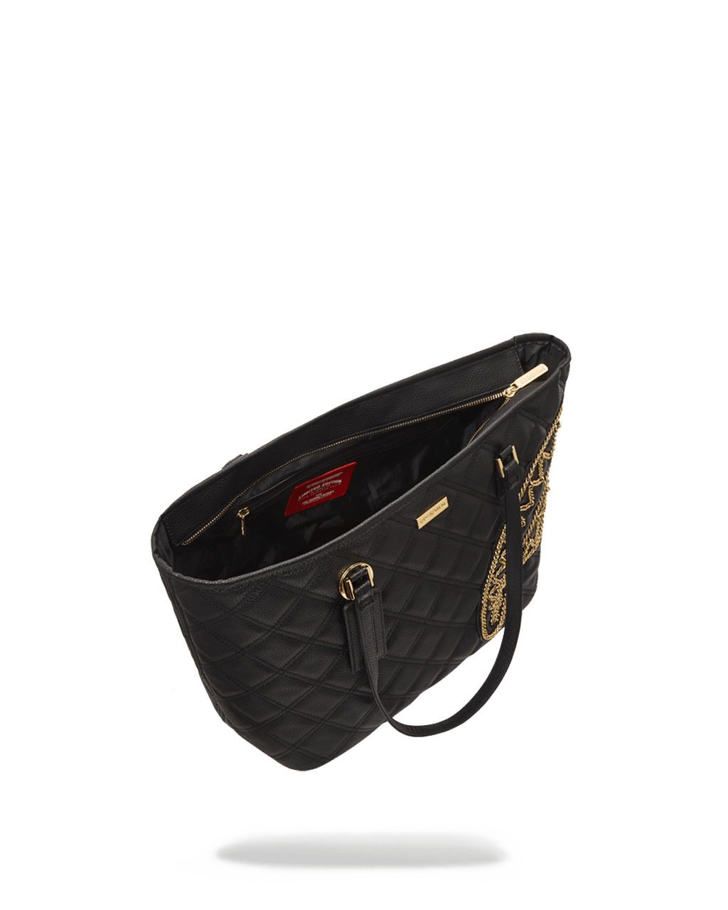 NOIR QUILT GOLD CHAIN SHARK TOTE