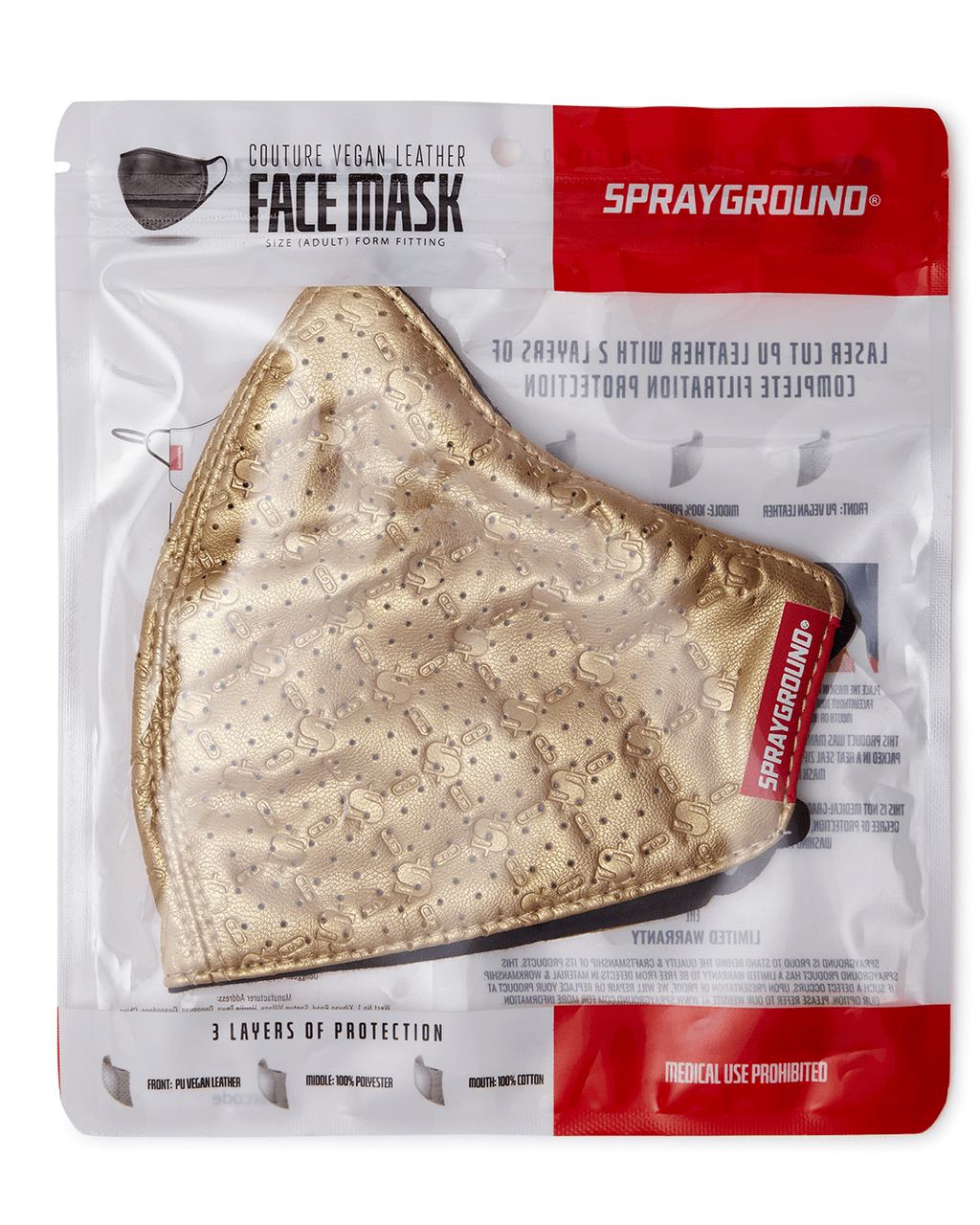 GOLD MONEY PATTERN VEGAN LEATHER FACE MASK
